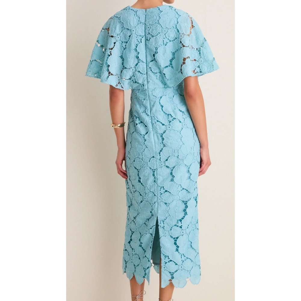 tuckernuck cameo blue eyelet cape leah midi dress, women size 8 - Picture 2 of 11